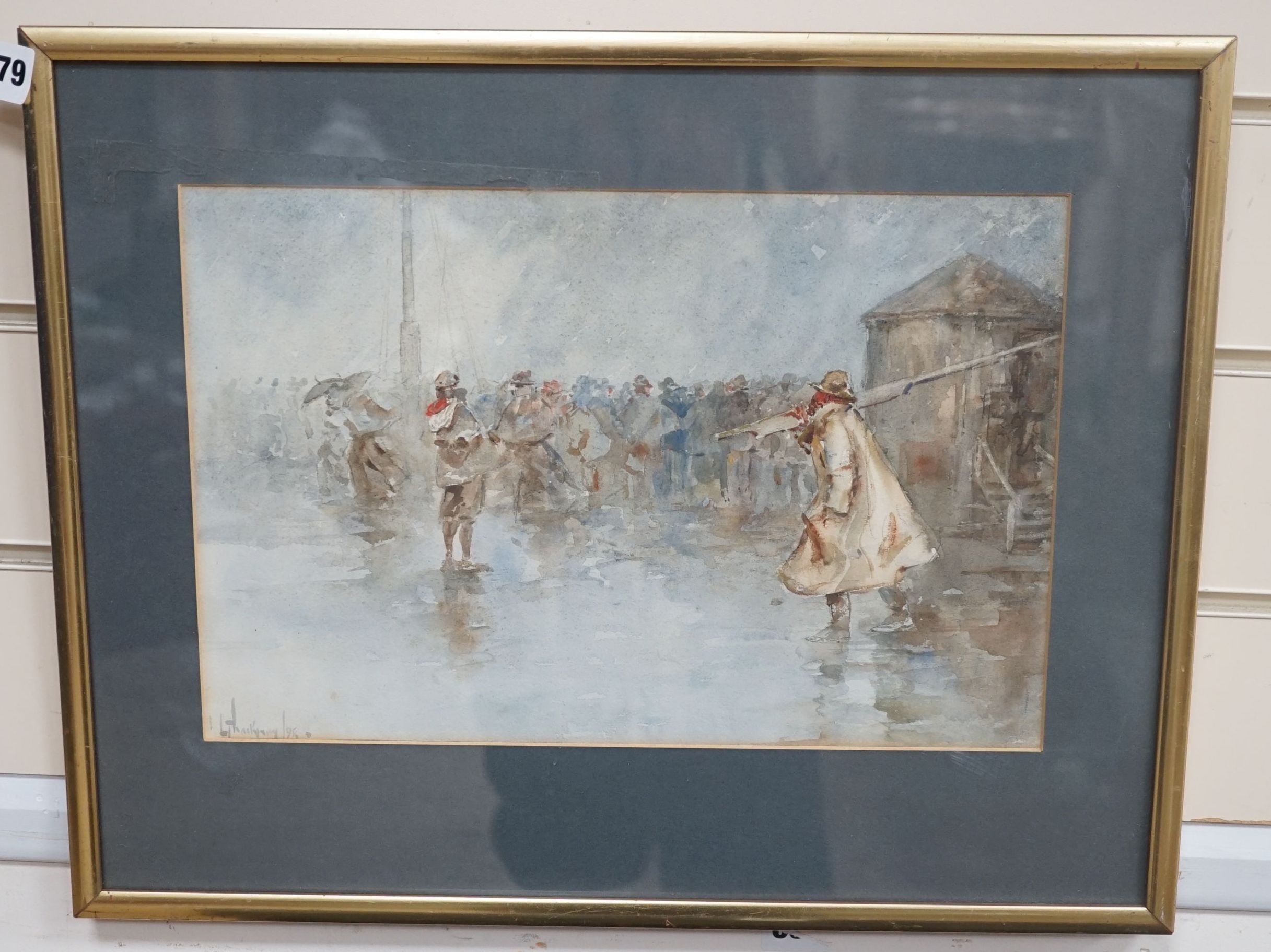Lance Thackeray (1869-1916), watercolour, Fisherfolk on the wharf, signed and dated '98, 23 x 35cm